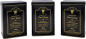 Preview: 3 schwarze Edelstahldosen mit goldener Schrift. Gefüllt mit 350g Earl Grey, schwarzer Tee